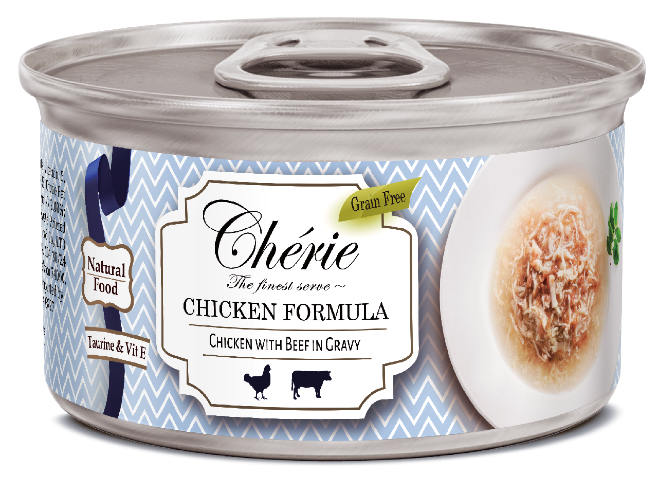 Консервы для Кошек Cherie CHICKEN FORMULA Рубленная Курица с Говядиной в  Соусе 165 г Pettric